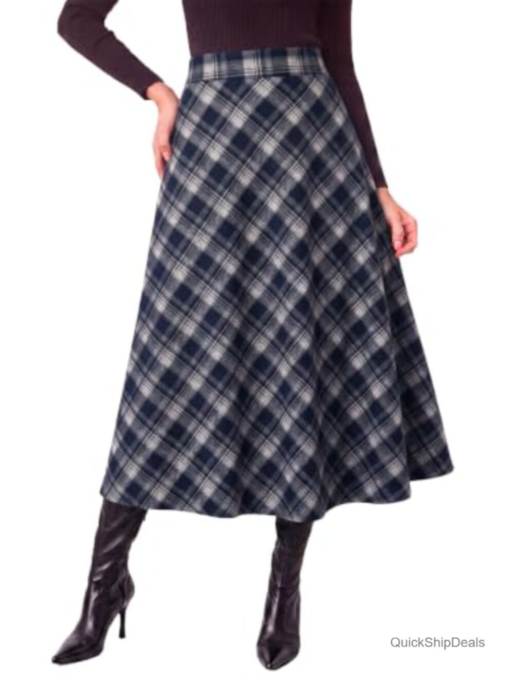 Womens Plaid Maxi Skirt A-Line High Waist Corduroy Long Skirt
